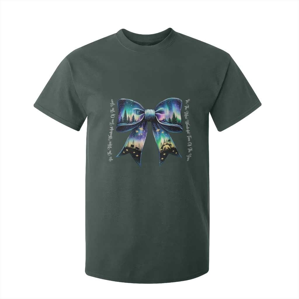 Christmas Alaska Aurora T Shirt For Kid Christian Most Wonderful Time Of The Year Coquette Bow TS09 Dark Forest Green Print Your Wear