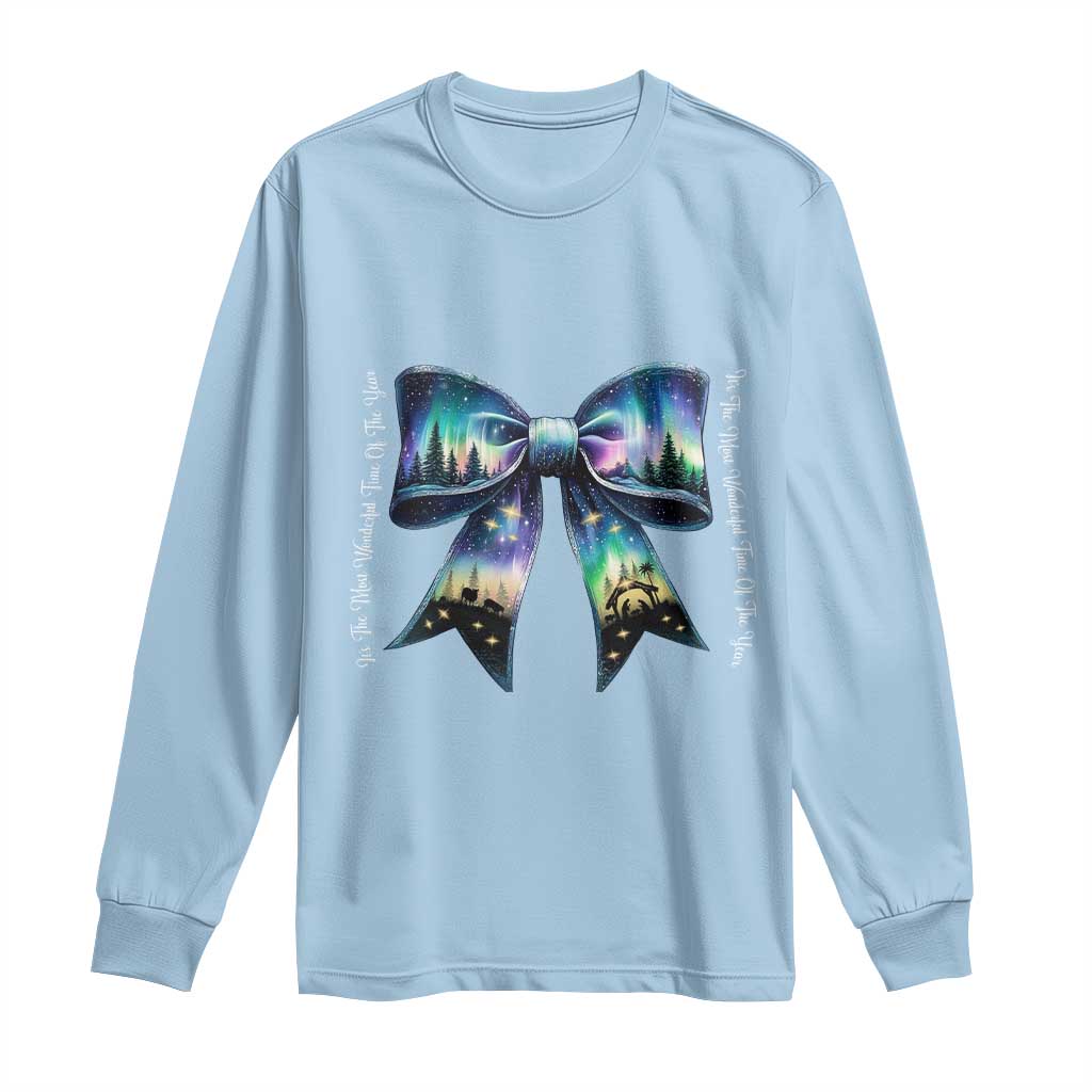 Christmas Alaska Aurora Long Sleeve Shirt Christian Most Wonderful Time Of The Year Coquette Bow TS09 Light Blue Print Your Wear