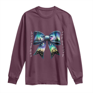 Christmas Alaska Aurora Long Sleeve Shirt Christian Most Wonderful Time Of The Year Coquette Bow TS09 Maroon Print Your Wear