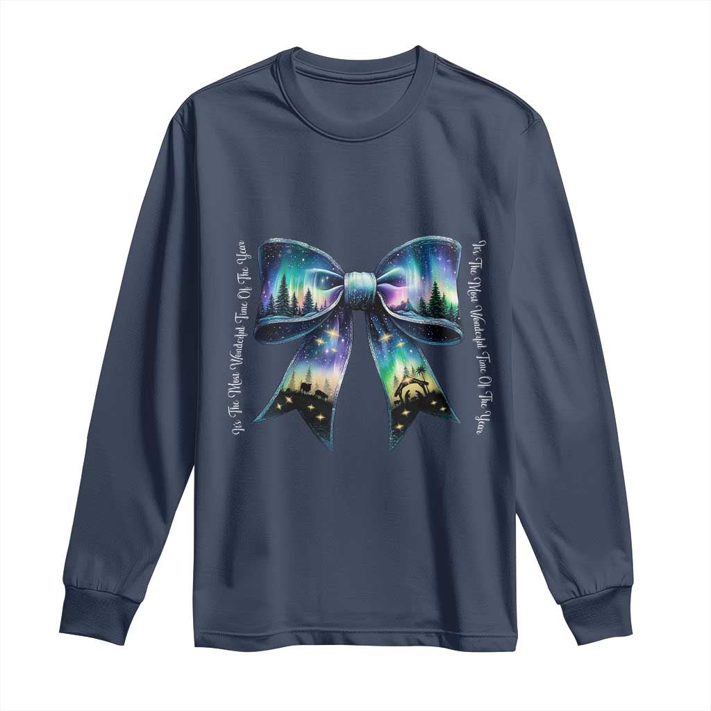 Christmas Alaska Aurora Long Sleeve Shirt Christian Most Wonderful Time Of The Year Coquette Bow TS09 Navy Print Your Wear