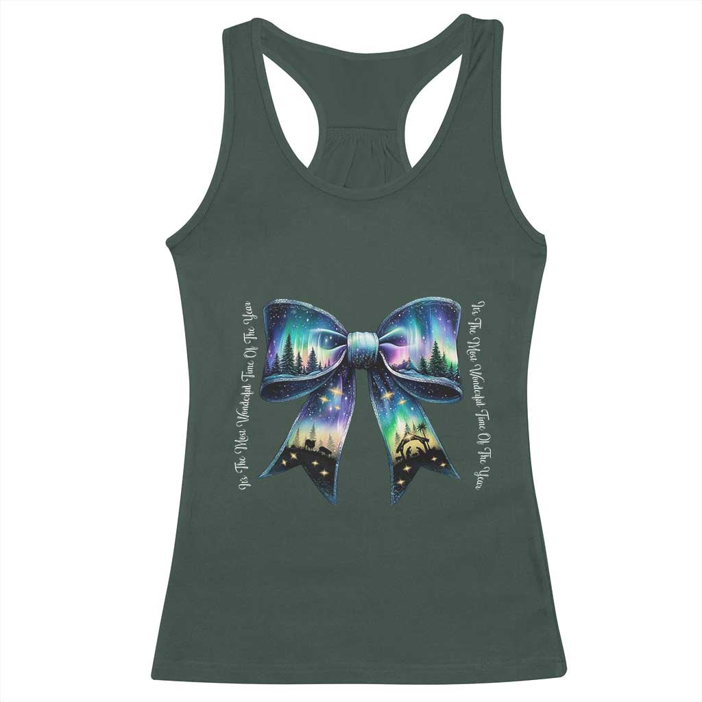 Christmas Alaska Aurora Racerback Tank Top Christian Most Wonderful Time Of The Year Coquette Bow TS09 Dark Forest Green Print Your Wear