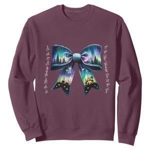 Christmas Alaska Aurora Sweatshirt Christian Most Wonderful Time Of The Year Coquette Bow TS09 Maroon Print Your Wear