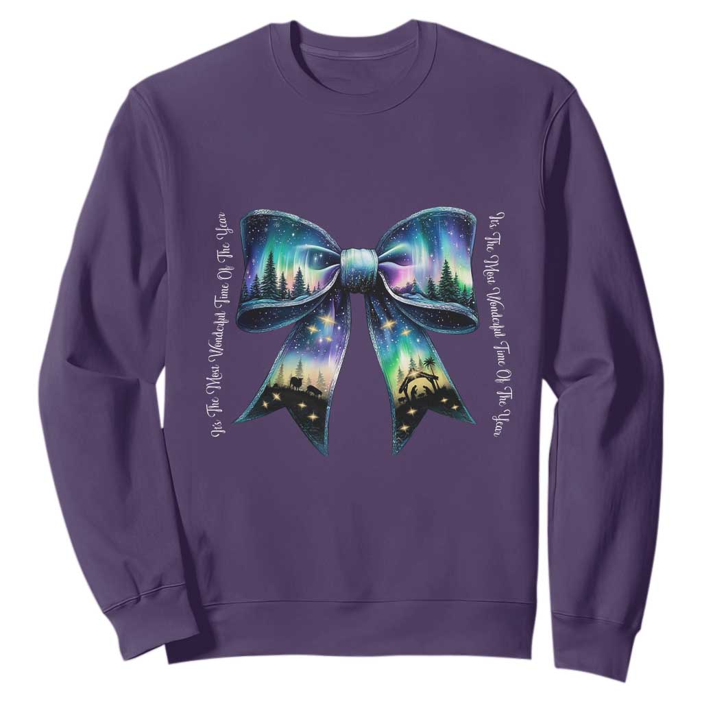 Christmas Alaska Aurora Sweatshirt Christian Most Wonderful Time Of The Year Coquette Bow TS09 Purple Print Your Wear