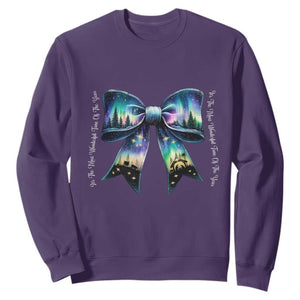 Christmas Alaska Aurora Sweatshirt Christian Most Wonderful Time Of The Year Coquette Bow TS09 Purple Print Your Wear