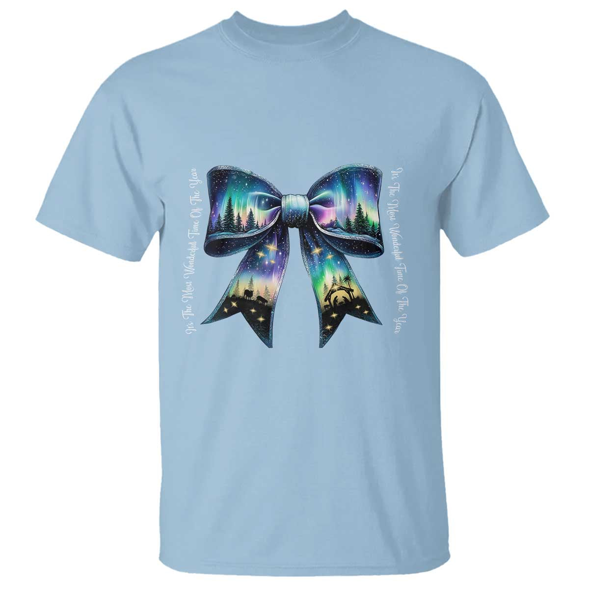 Christmas Alaska Aurora T Shirt Christian Most Wonderful Time Of The Year Coquette Bow TS09 Light Blue Print Your Wear