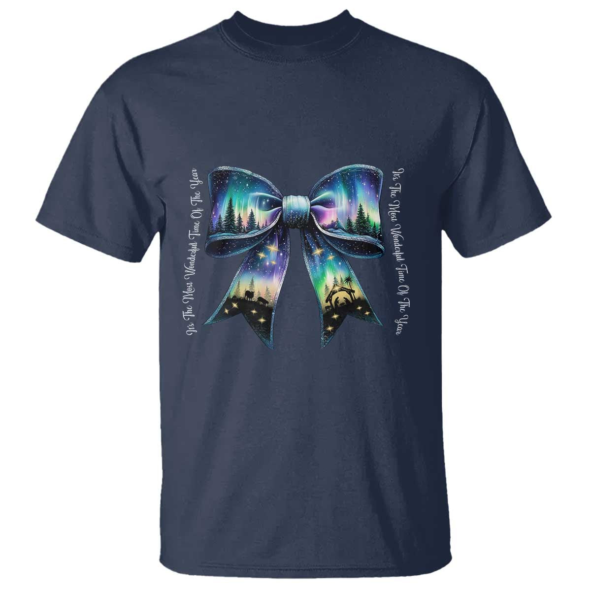 Christmas Alaska Aurora T Shirt Christian Most Wonderful Time Of The Year Coquette Bow TS09 Navy Print Your Wear