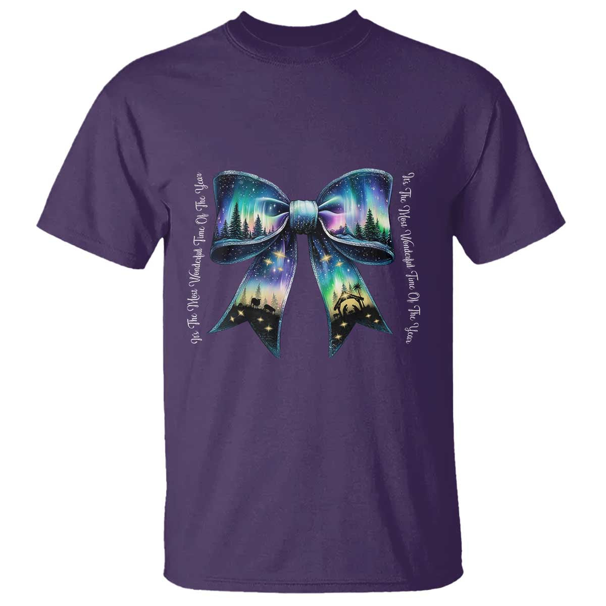 Christmas Alaska Aurora T Shirt Christian Most Wonderful Time Of The Year Coquette Bow TS09 Purple Print Your Wear