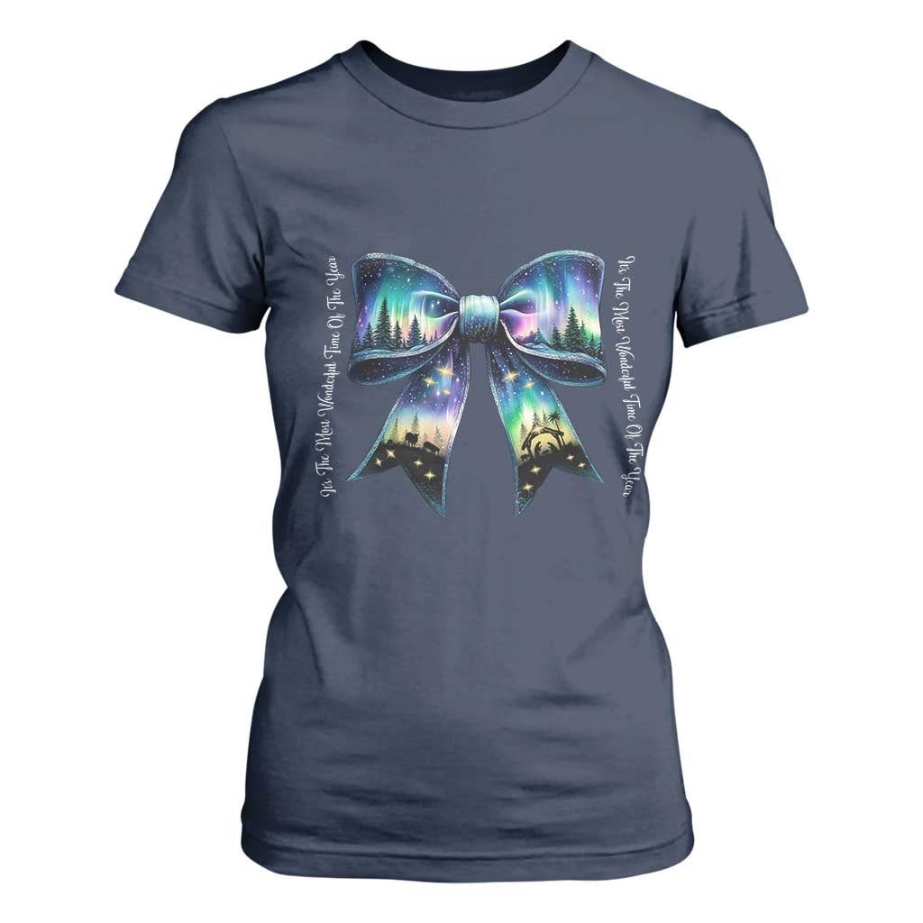 Christmas Alaska Aurora T Shirt For Women Christian Most Wonderful Time Of The Year Coquette Bow TS09 Navy Print Your Wear