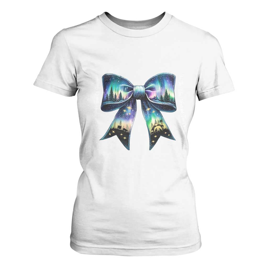 Christmas Alaska Aurora T Shirt For Women Christian Most Wonderful Time Of The Year Coquette Bow TS09 White Print Your Wear