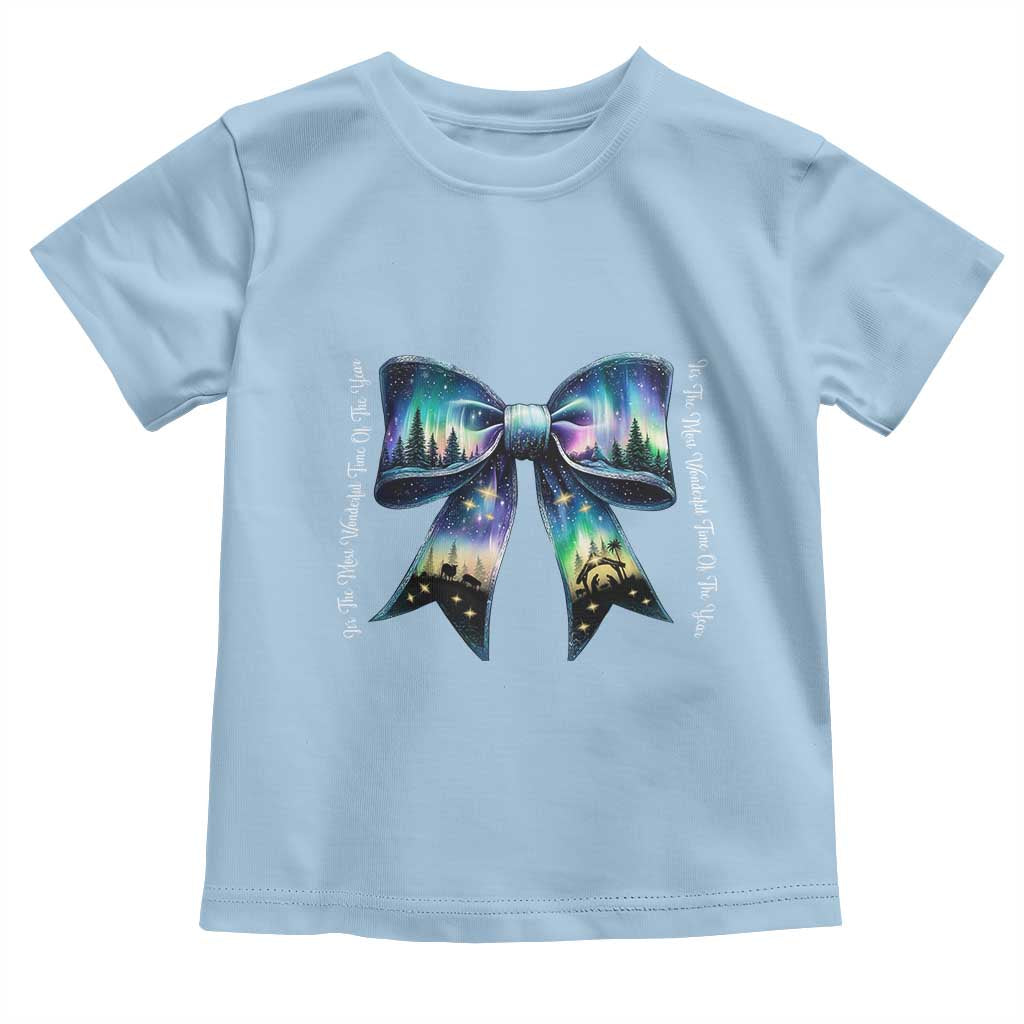 Christmas Alaska Aurora Toddler T Shirt Christian Most Wonderful Time Of The Year Coquette Bow TS09 Light Blue Print Your Wear