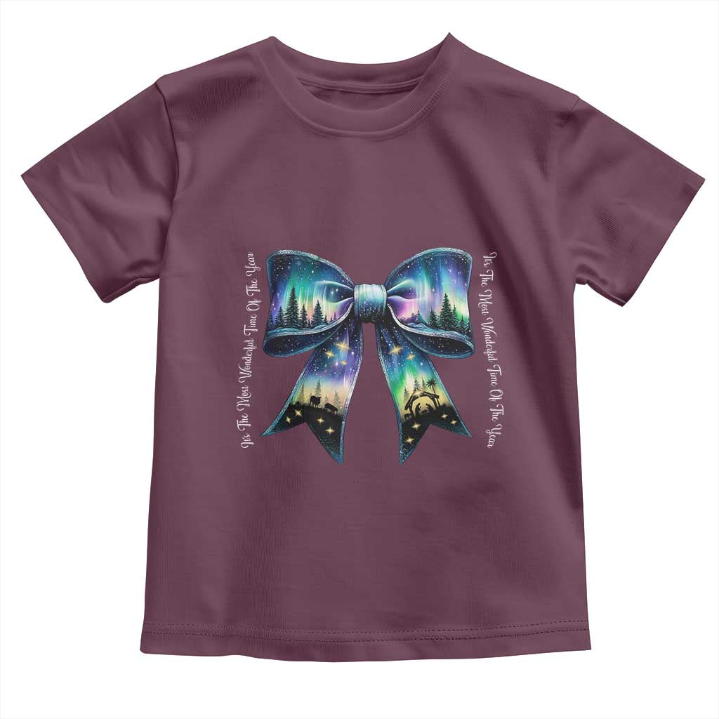 Christmas Alaska Aurora Toddler T Shirt Christian Most Wonderful Time Of The Year Coquette Bow TS09 Maroon Print Your Wear