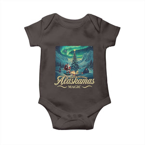 Xmas In Alaska Baby Onesie Alaskamas Magic Aurora Santa TS09 Dark Chocolate Print Your Wear