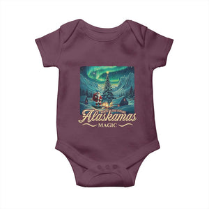 Xmas In Alaska Baby Onesie Alaskamas Magic Aurora Santa TS09 Maroon Print Your Wear