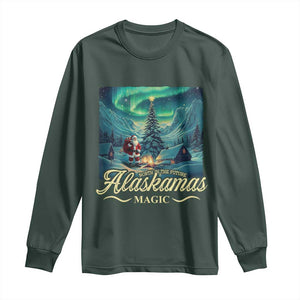 Xmas In Alaska Long Sleeve Shirt Alaskamas Magic Aurora Santa TS09 Dark Forest Green Print Your Wear