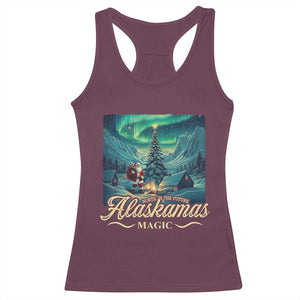 Xmas In Alaska Racerback Tank Top Alaskamas Magic Aurora Santa TS09 Maroon Print Your Wear