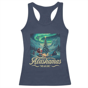 Xmas In Alaska Racerback Tank Top Alaskamas Magic Aurora Santa TS09 Navy Print Your Wear