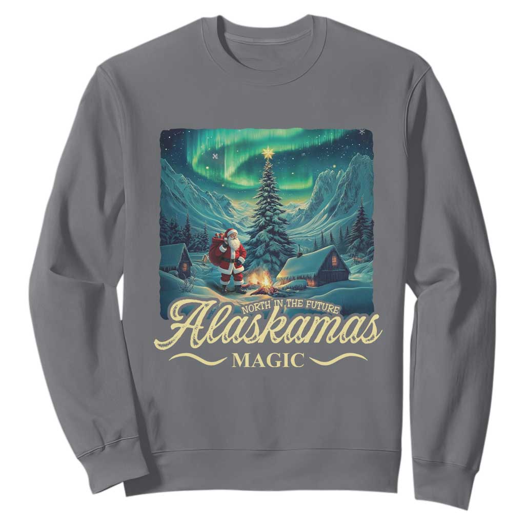 Xmas In Alaska Sweatshirt Alaskamas Magic Aurora Santa TS09 Charcoal Print Your Wear