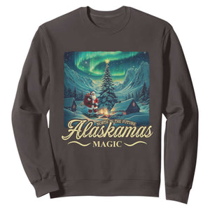 Xmas In Alaska Sweatshirt Alaskamas Magic Aurora Santa TS09 Dark Chocolate Print Your Wear