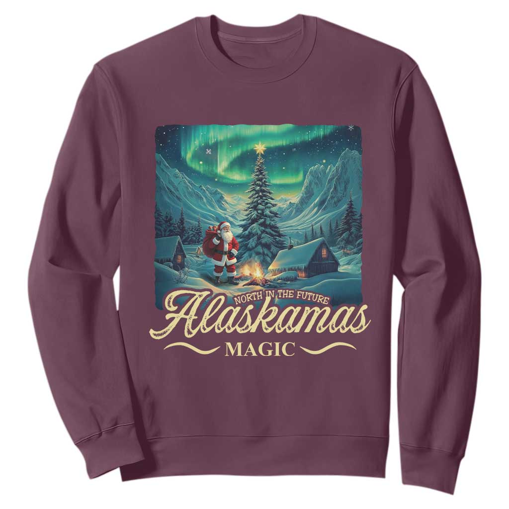 Xmas In Alaska Sweatshirt Alaskamas Magic Aurora Santa TS09 Maroon Print Your Wear