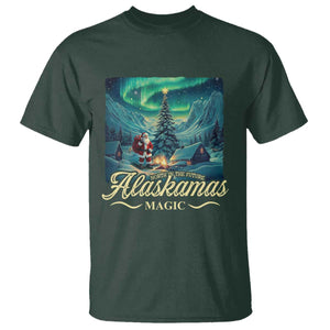 Xmas In Alaska T Shirt Alaskamas Magic Aurora Santa TS09 Dark Forest Green Print Your Wear
