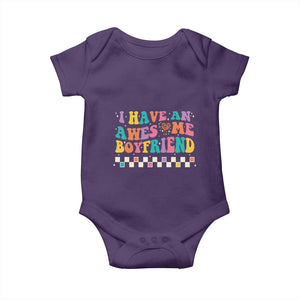 Valentine's Day Baby Onesie I Have An Awesome Boyfriend Ugly Heart Retro Groovy TS09 Purple Print Your Wear