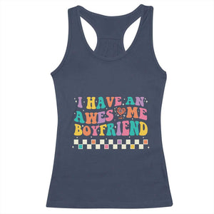 Valentine's Day Racerback Tank Top I Have An Awesome Boyfriend Ugly Heart Retro Groovy TS09 Navy Print Your Wear