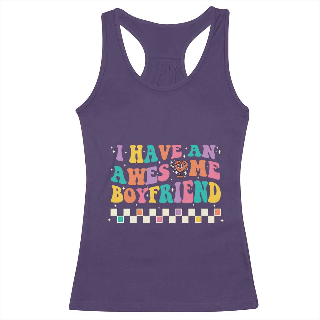 Valentine's Day Racerback Tank Top I Have An Awesome Boyfriend Ugly Heart Retro Groovy TS09 Purple Print Your Wear