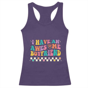 Valentine's Day Racerback Tank Top I Have An Awesome Boyfriend Ugly Heart Retro Groovy TS09 Purple Print Your Wear