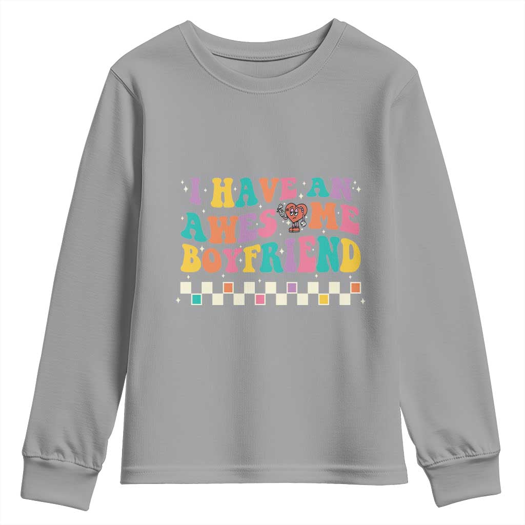 Valentine's Day Youth Sweatshirt I Have An Awesome Boyfriend Ugly Heart Retro Groovy TS09 Sport Gray Print Your Wear