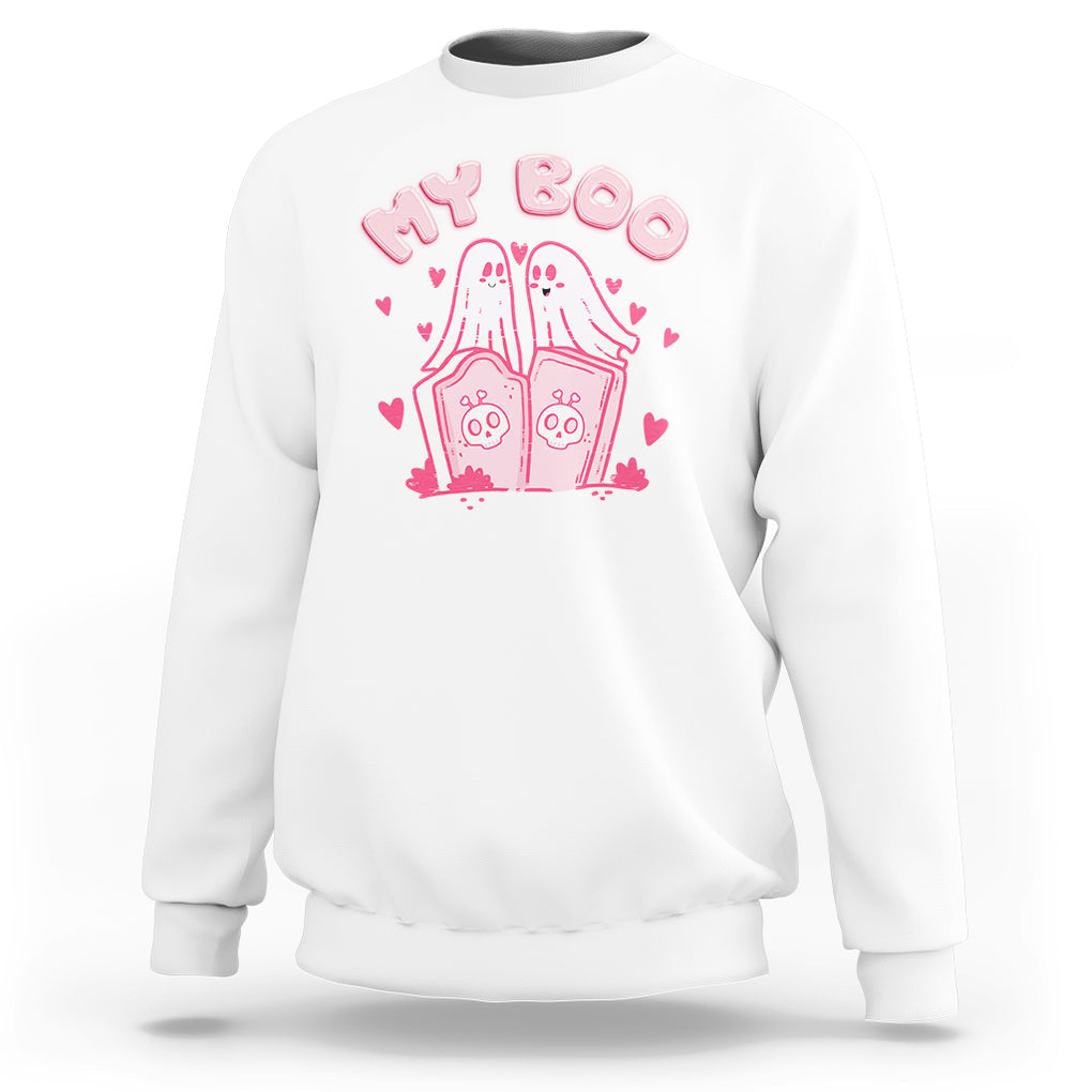 Valentine's Day Sweatshirt My Boo Cute Lover Couple Ghost TS09 White Printyourwear