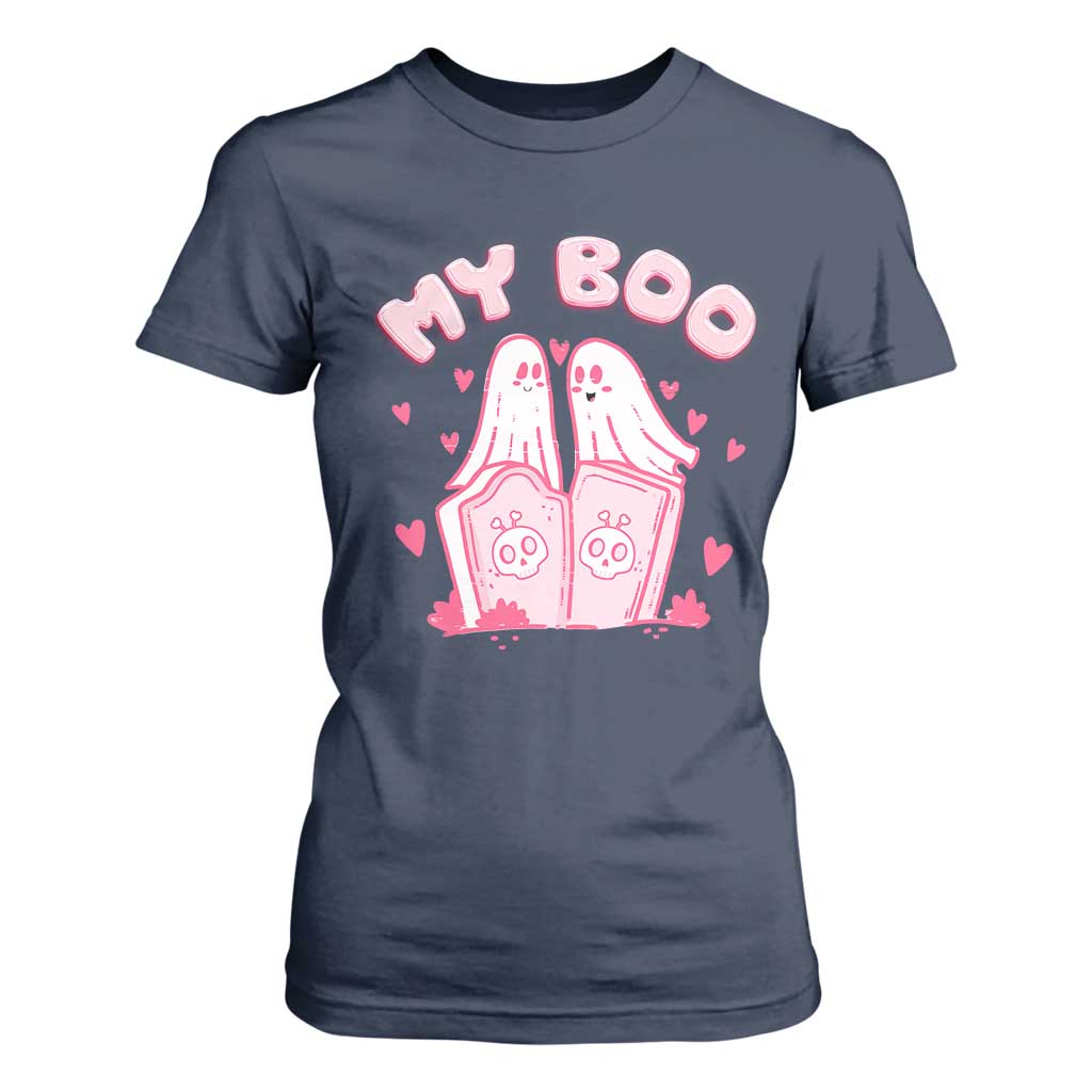 Valentine's Day T Shirt For Women My Boo Cute Lover Couple Ghost TS09 Navy Print Your Wear