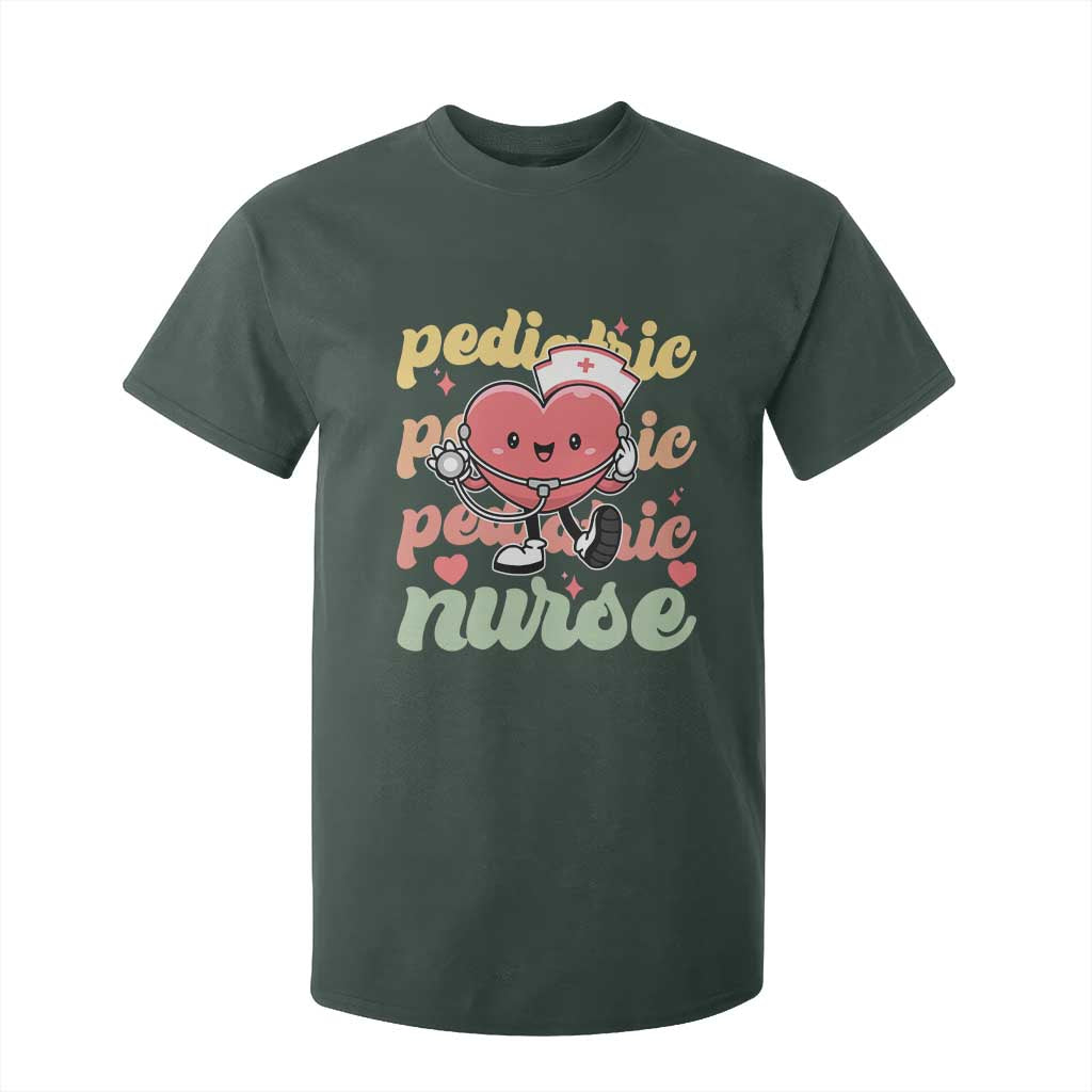 Valentine's Day T Shirt For Kid Retro Pediatric Nurse Cute Heart Stethoscope TS09 Dark Forest Green Print Your Wear