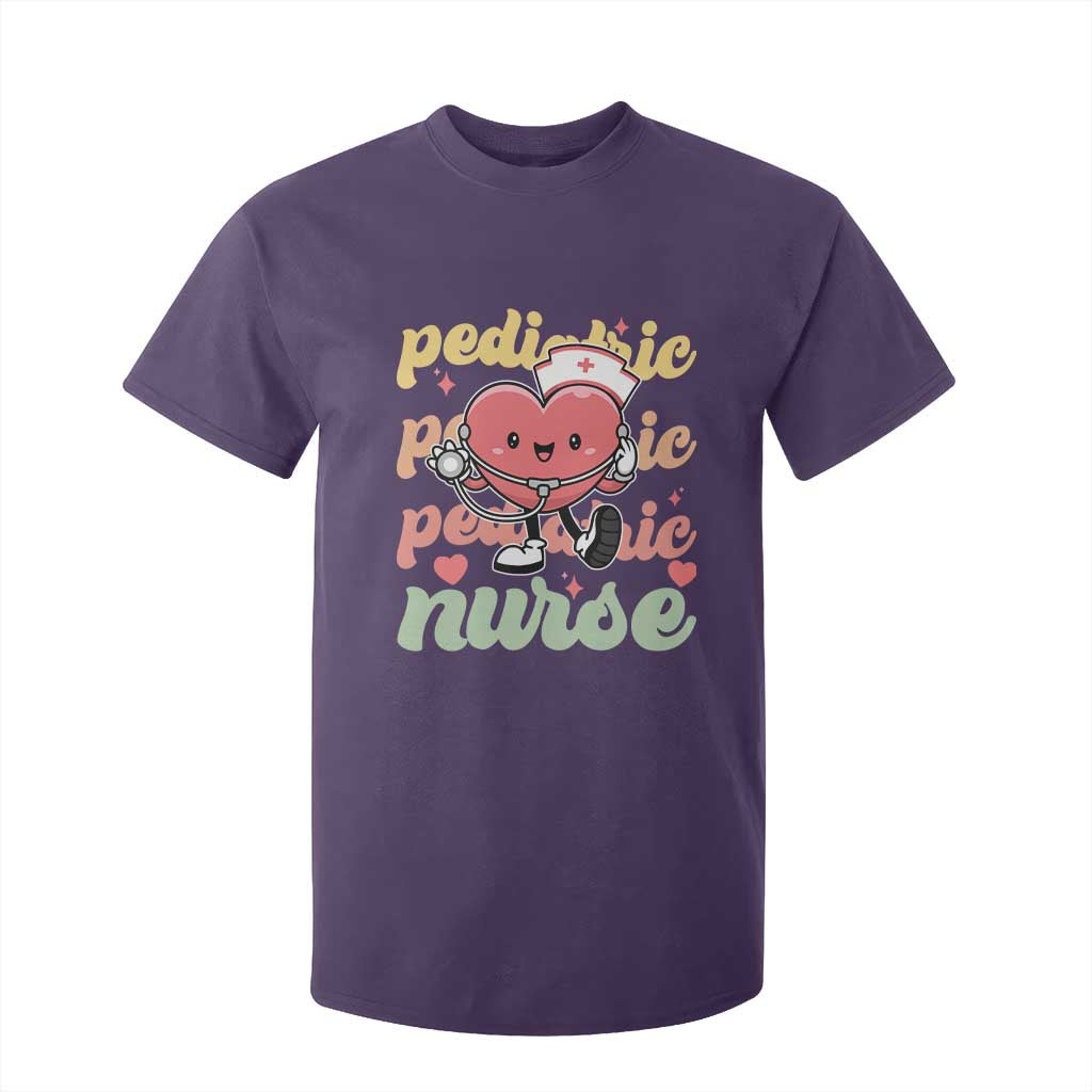 Valentine's Day T Shirt For Kid Retro Pediatric Nurse Cute Heart Stethoscope TS09 Purple Print Your Wear
