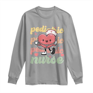 Valentine's Day Long Sleeve Shirt Retro Pediatric Nurse Cute Heart Stethoscope TS09 Sport Gray Print Your Wear