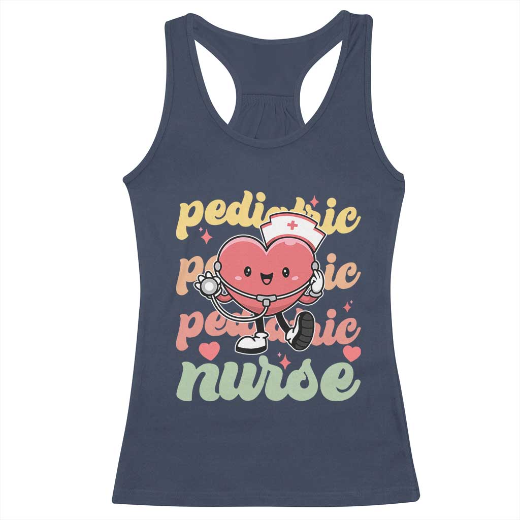 Valentine's Day Racerback Tank Top Retro Pediatric Nurse Cute Heart Stethoscope TS09 Navy Print Your Wear