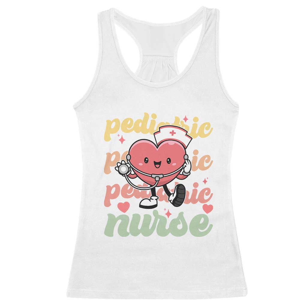 Valentine's Day Racerback Tank Top Retro Pediatric Nurse Cute Heart Stethoscope TS09 White Print Your Wear