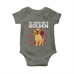 Valentine's Day Baby Onesie My Valentine Is Golden Retriever Cute Pet Dog Rose TS09 Military Green Print Your Wear