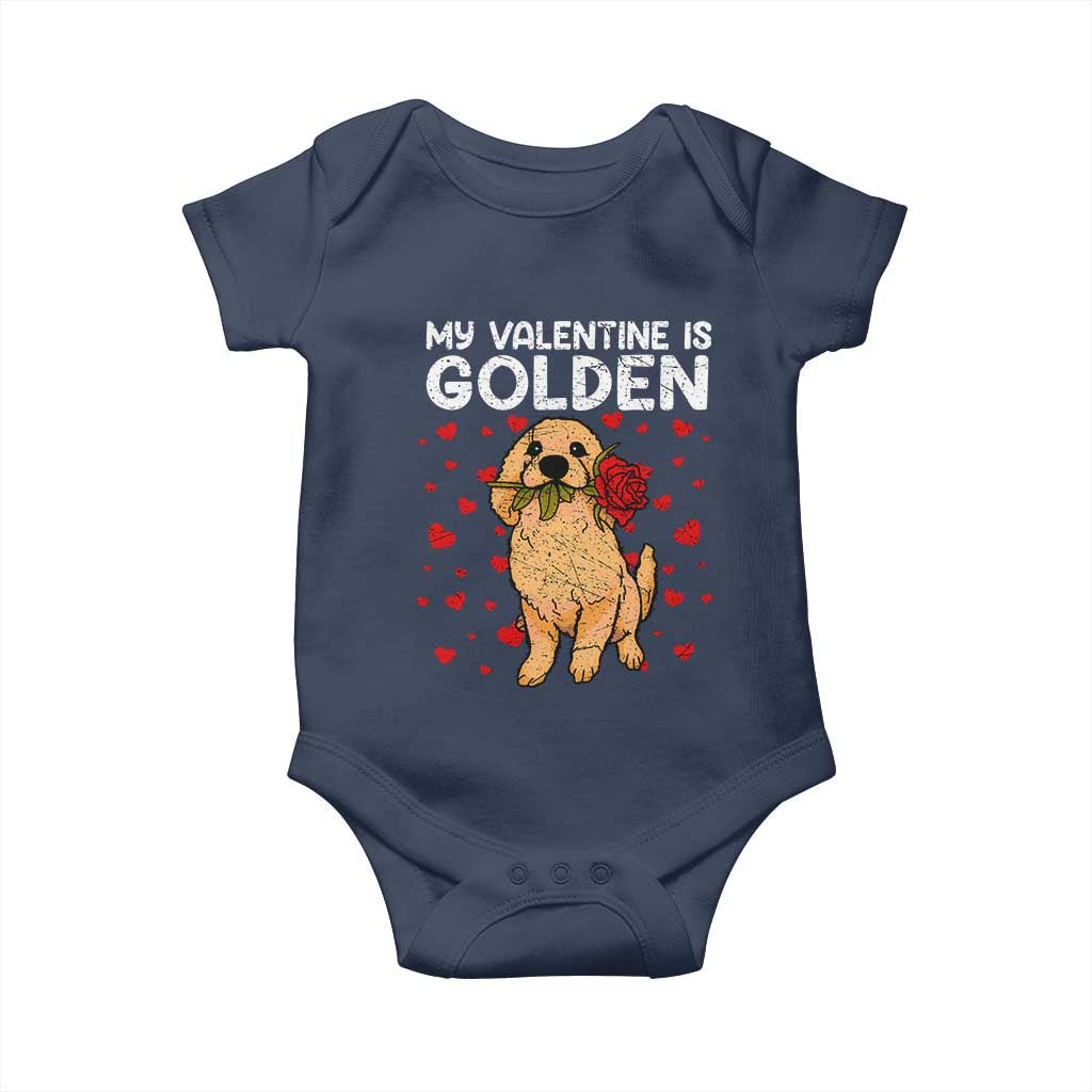 Valentine's Day Baby Onesie My Valentine Is Golden Retriever Cute Pet Dog Rose TS09 Navy Print Your Wear