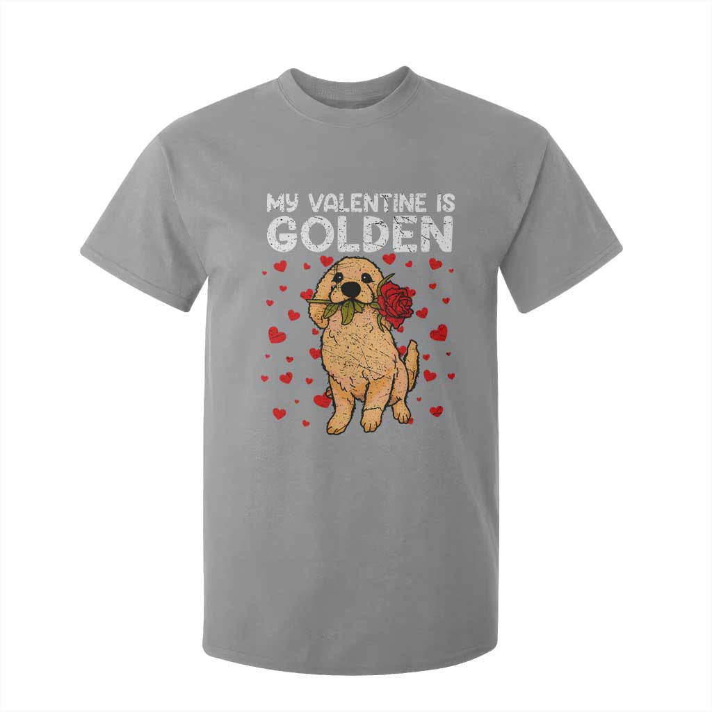 Valentine's Day T Shirt For Kid My Valentine Is Golden Retriever Cute Pet Dog Rose TS09 Sport Gray Print Your Wear