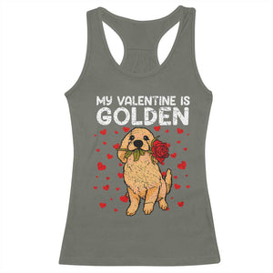 Valentine's Day Racerback Tank Top My Valentine Is Golden Retriever Cute Pet Dog Rose TS09 Military Green Print Your Wear