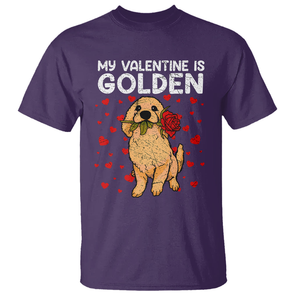 Valentine's Day T Shirt My Valentine Is Golden Retriever Cute Pet Dog Rose TS09 Purple Printyourwear