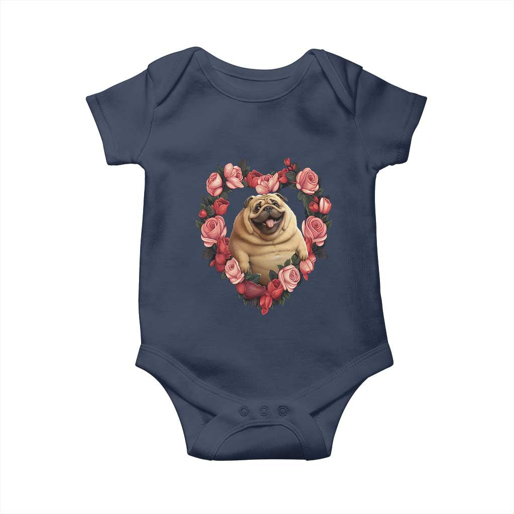 Valentine's Day Baby Onesie My Valentine Is Pug Cute Pet Dog Rose Heart Shape TS09 Navy Print Your Wear