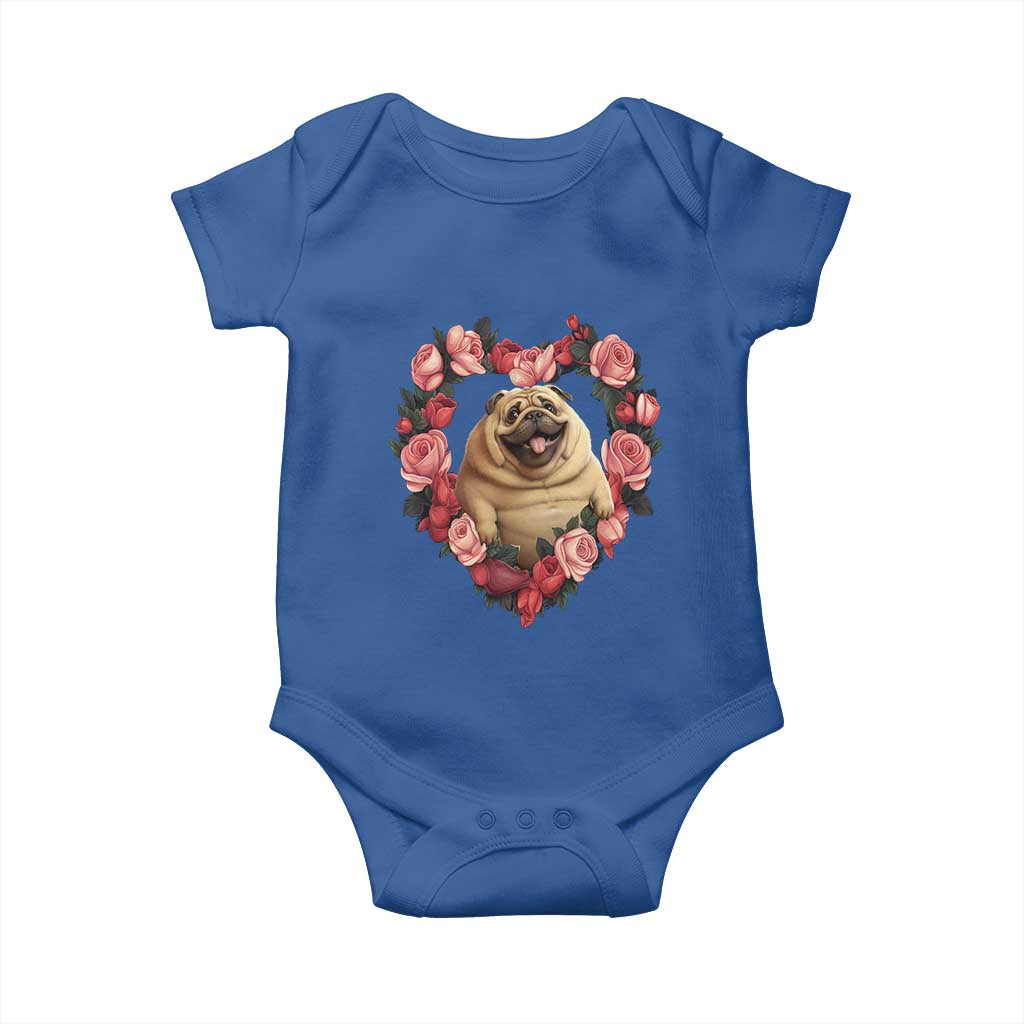 Valentine's Day Baby Onesie My Valentine Is Pug Cute Pet Dog Rose Heart Shape TS09 Royal Blue Print Your Wear