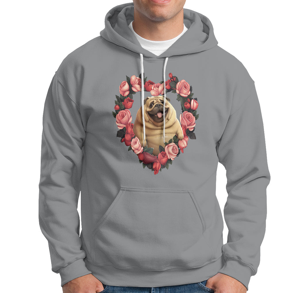 Valentine's Day Hoodie My Valentine Is Pug Cute Pet Dog Rose Heart Shape TS09 Sport Gray Printyourwear