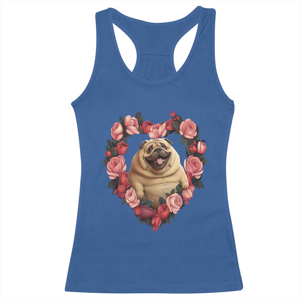 Valentine's Day Racerback Tank Top My Valentine Is Pug Cute Pet Dog Rose Heart Shape TS09 Royal Blue Print Your Wear