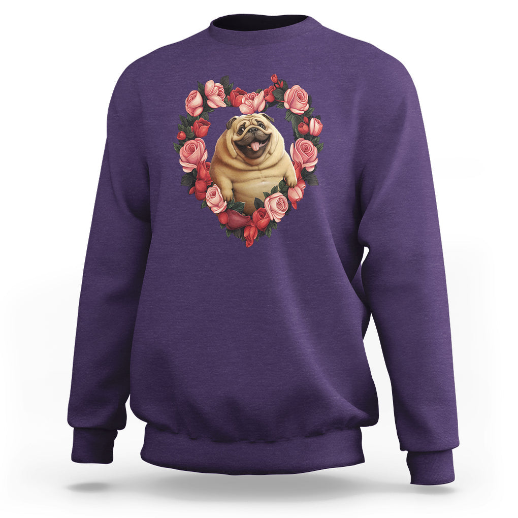 Valentine's Day Sweatshirt My Valentine Is Pug Cute Pet Dog Rose Heart Shape TS09 Purple Printyourwear