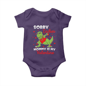 Sorry Ladies Mommy Is My Valentine Baby Onesie Funny Dabbing Dinosaur Stealing Heart TS09 Purple Print Your Wear