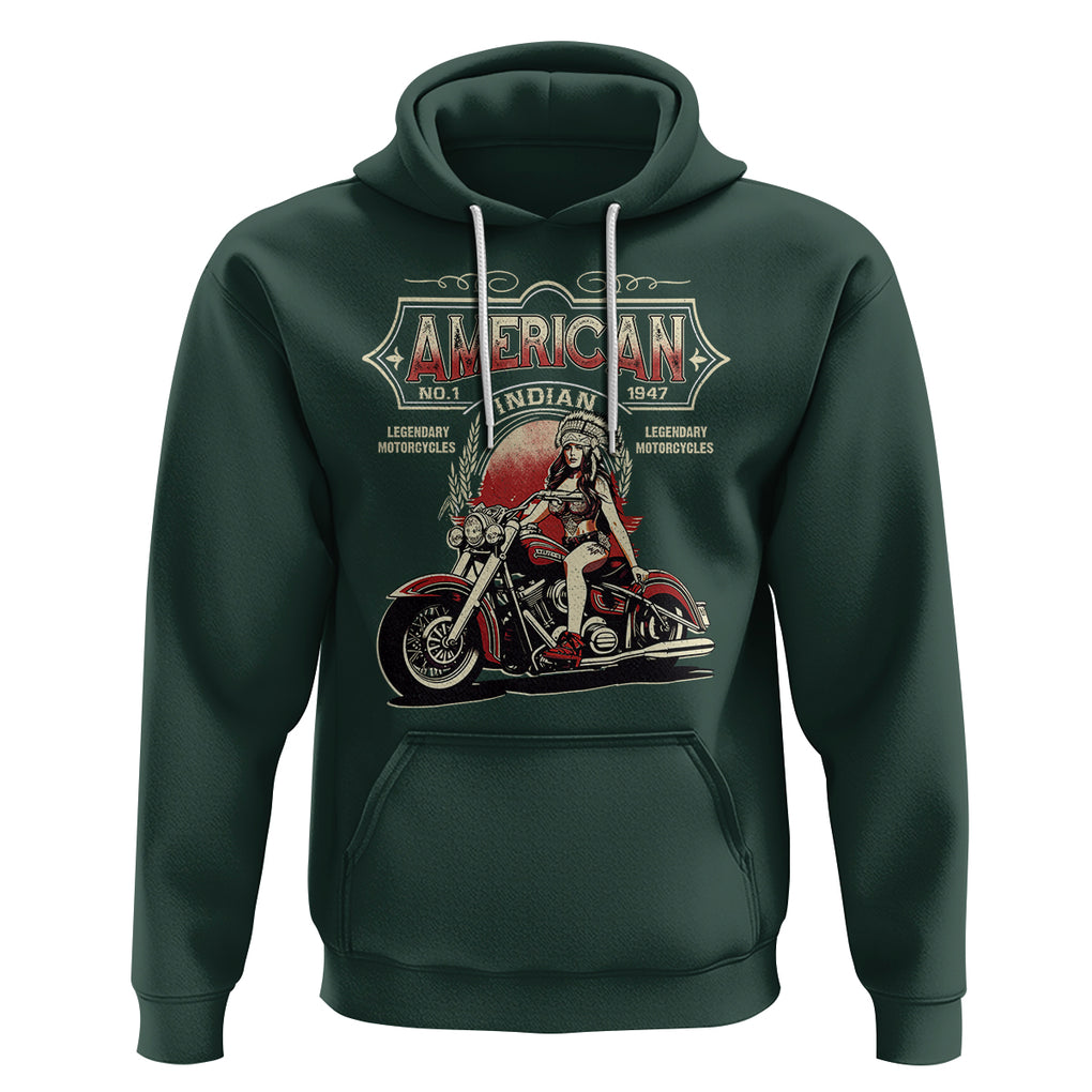Motorcycle Rider Hoodie Navite American Indian Legendary Retro Biker TS09 Dark Forest Green Printyourwear