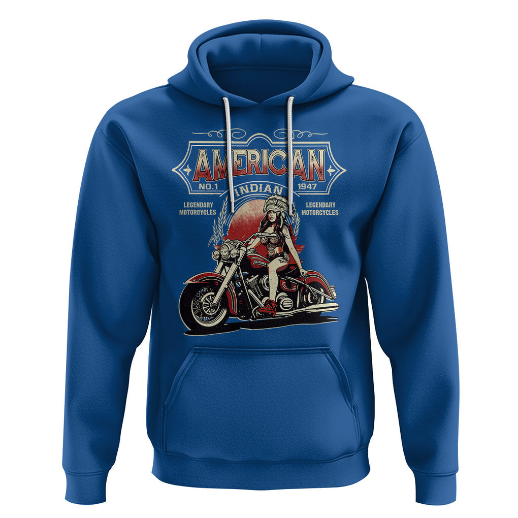 Motorcycle Rider Hoodie Navite American Indian Legendary Retro Biker TS09 Royal Blue Printyourwear