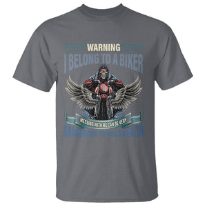 Motorcycle Rider T Shirt I Belong To A Biker Messing With Me Can Be Very Dangerous TS09 Charcoal Printyourwear